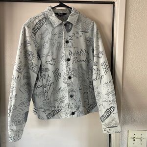 RIPNDIP M CONCRETE SHARPIE CAT DENIM COLLAR BUTTON UP LONG SLEEVE JACKET